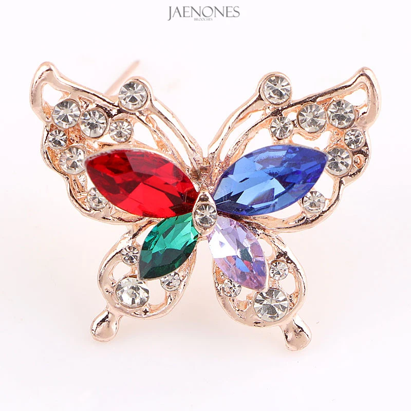 

JAENONES Hot Selling Factory Custom Colorful Crystal Rhinestone Luxury Wedding Brooches Fancy Butterfly Brooch For Women