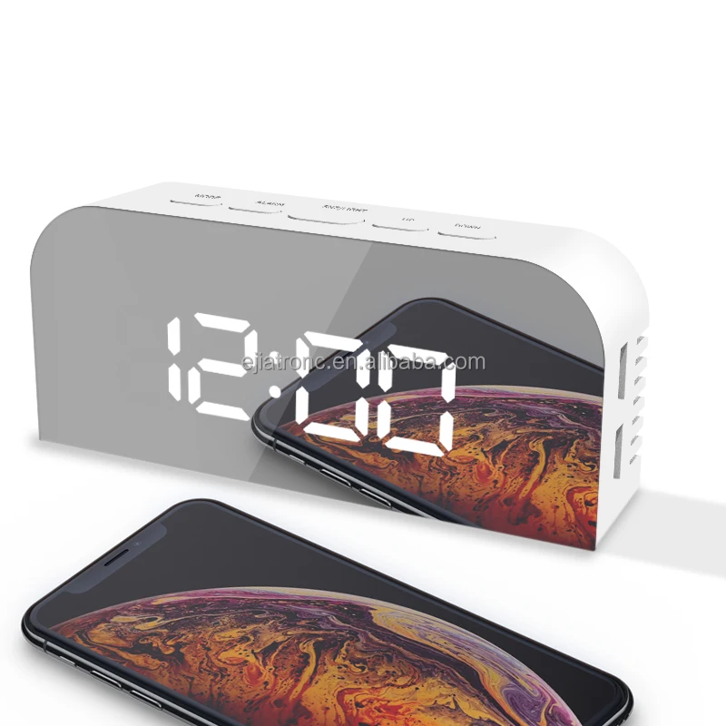 

Digital Alarm Clock Large Mirrored LED Clock Snooze Function Dimming Mode Beside Clock for Bedroom Decor