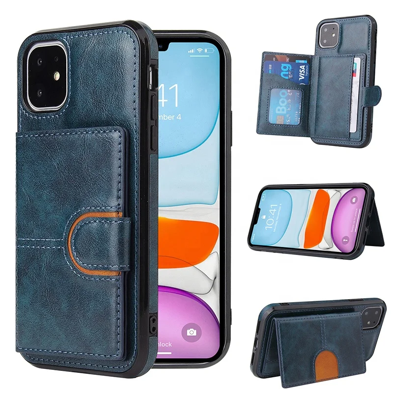 

Wallet Phone Case Business Leather Card Holder Mobile Phone Cover Case for iPhone 12 Mini/12/12 Pro/12 Pro Max, Black, blue, brown, gray, red