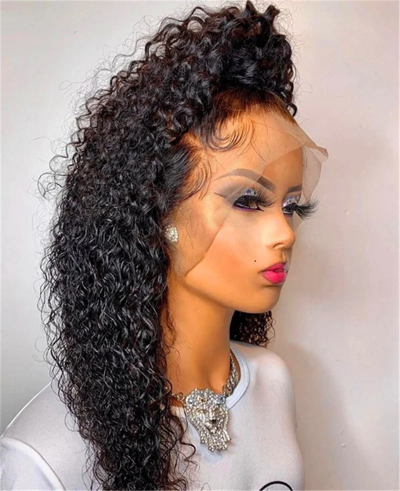 

High Ponytail Jet Black Color Jerry Curly Raw Indian Full Cuticle Human Hair 360 Lace Wigs With Baby Hair, Ombre color