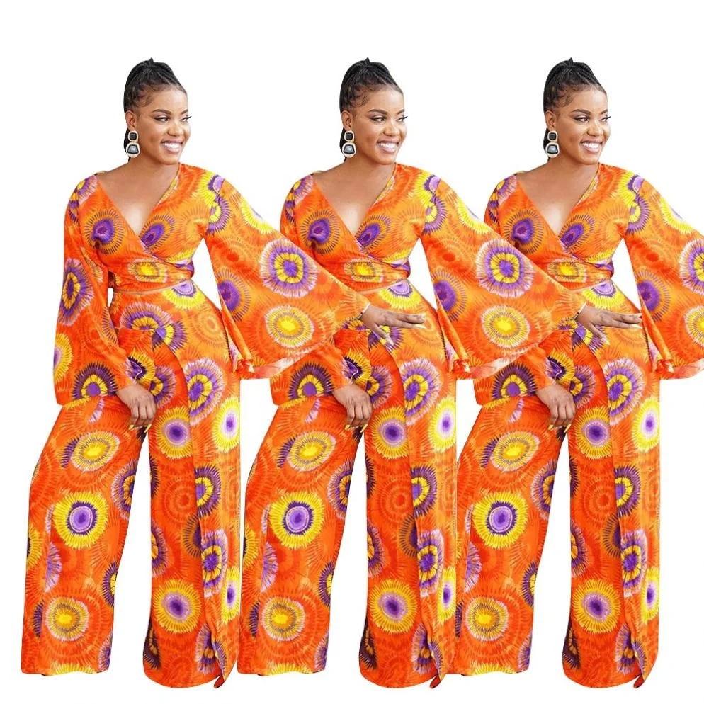 

Plus Size Women Fall Clothing 3XL Women Clothing Printed Waist Tie Fall Two Piece Sets For Women, Picture color