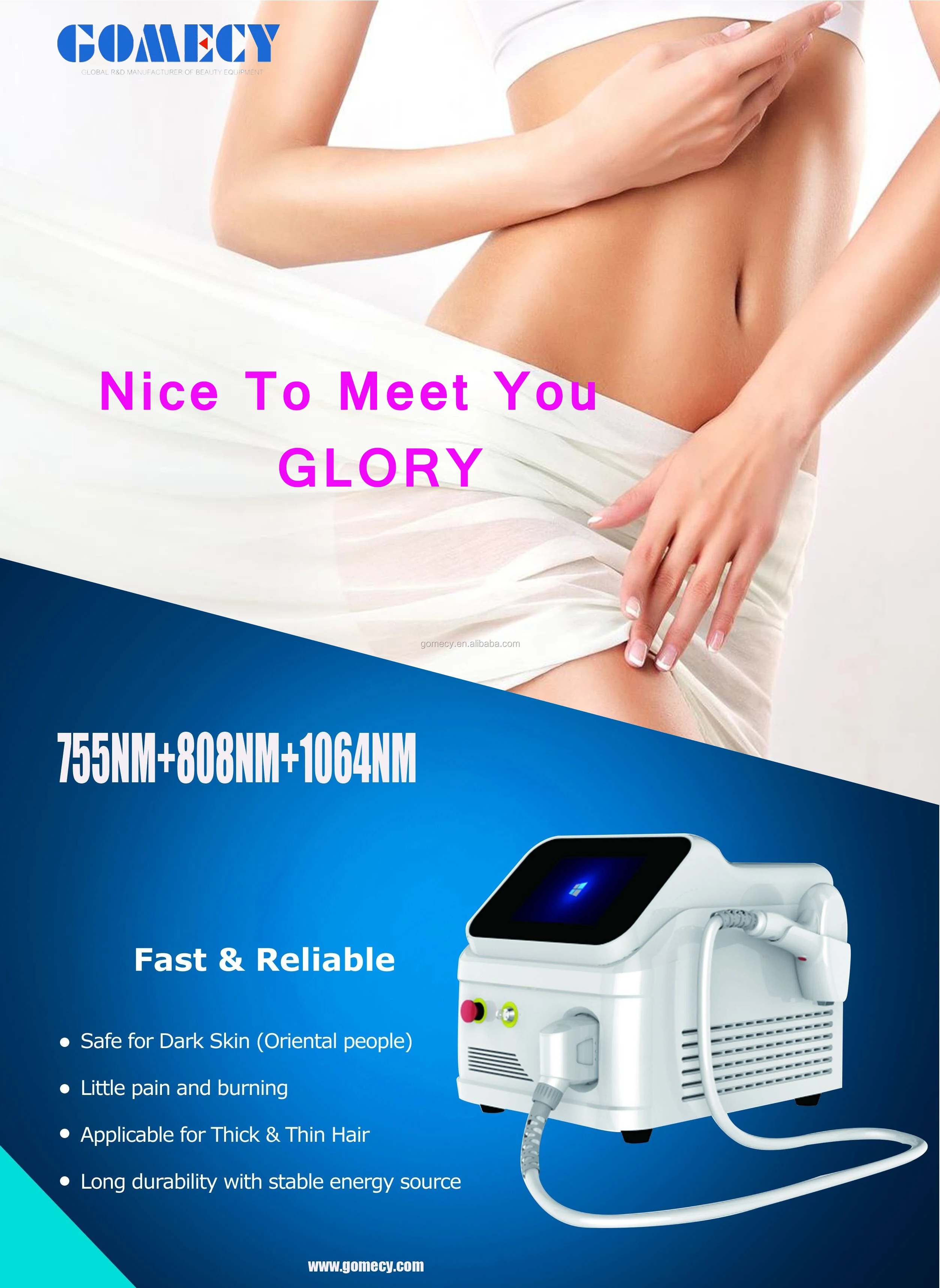 GOMECY Glory smart system cooling plus high end quality 808nm diode laser hair removal hot sale laser clinic usage