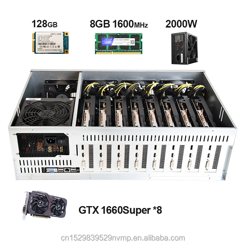 

Quiet version 8 Card Rig Machines Motherboard Set With 8*1660Super 6G And DDR3 8GB RAM 128GB MSATA 2000W Quiet power supply Case