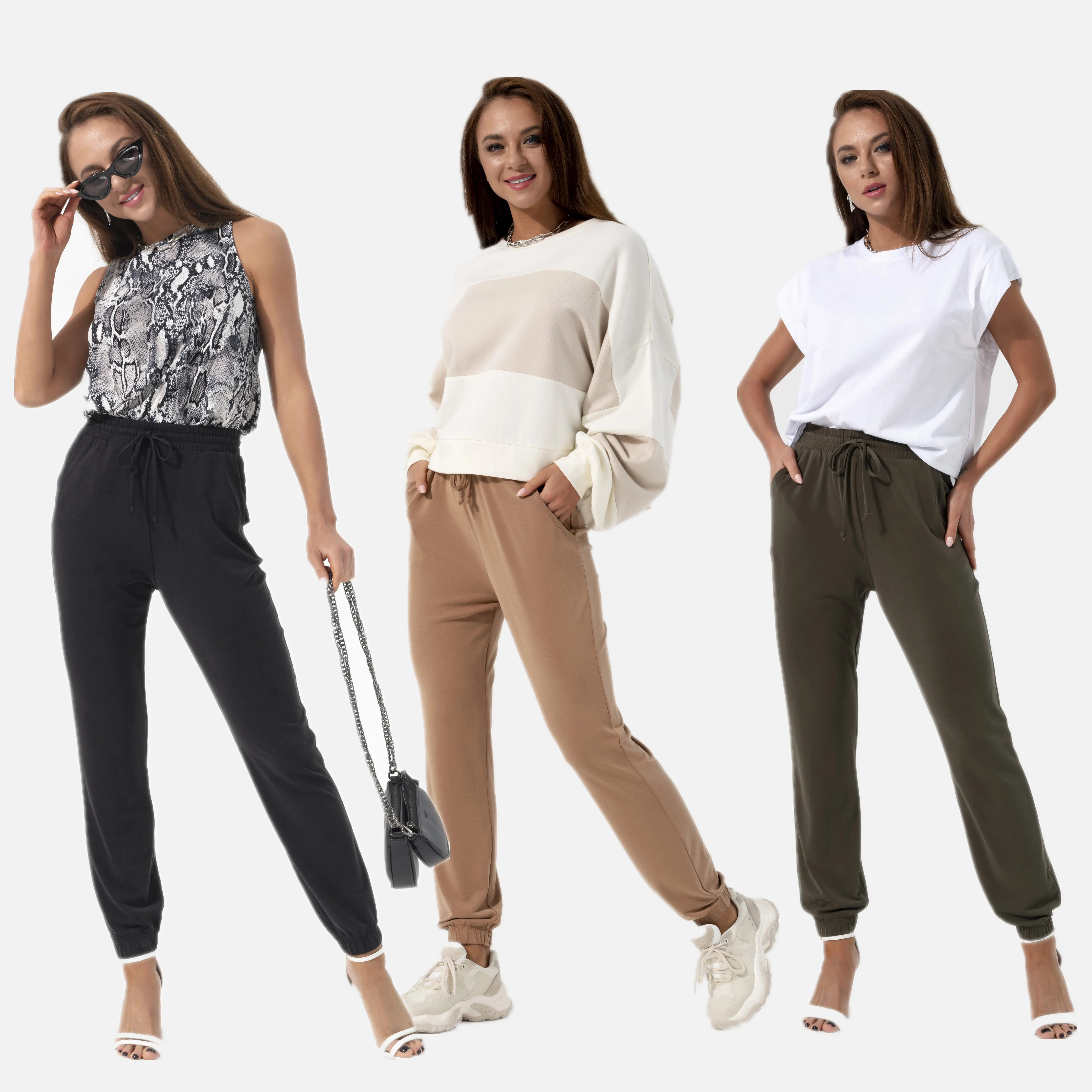 

Womens Spring Casual Elastic High Waist Loose Black Ladies Modal Fabric Jogger Cooling Pants, Customized color