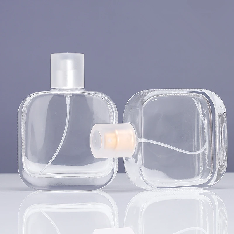 

50ml 100ml square transparent cosmetic packaging glass bottles empty glass perfume bottles 100 ml