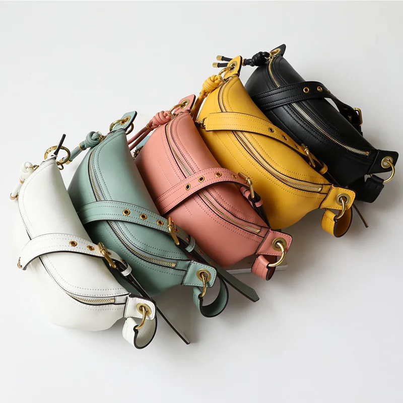 

Genuine Leather Weekend Women Fanny Pack Brand Chest Bag Fashion Chain Waist Bag Phone Purse Designer Hobo Bags