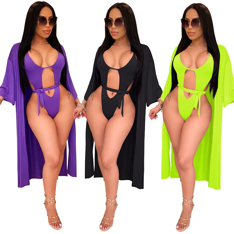 

OEM Two Pieces Printing Sunscreen Swimwear Bathing Suit Women Beachwear Bikini With Cover Up Swimsuits, Black or custom pantone color