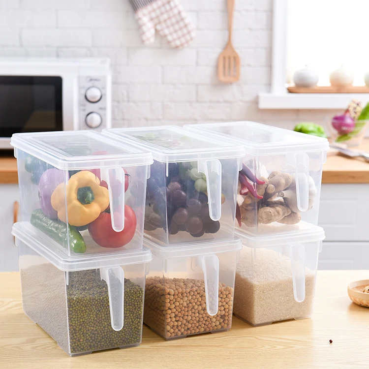 

kitchenmulti function plastic storage container box with handle, kitchen plastic storage box for food, Transparent