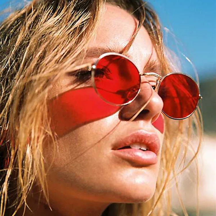 

SKYWAY New Vintage Round Metal Sunglasses Factory Wholesale Fashion Women Men Red Lens Sun Glasses UV400
