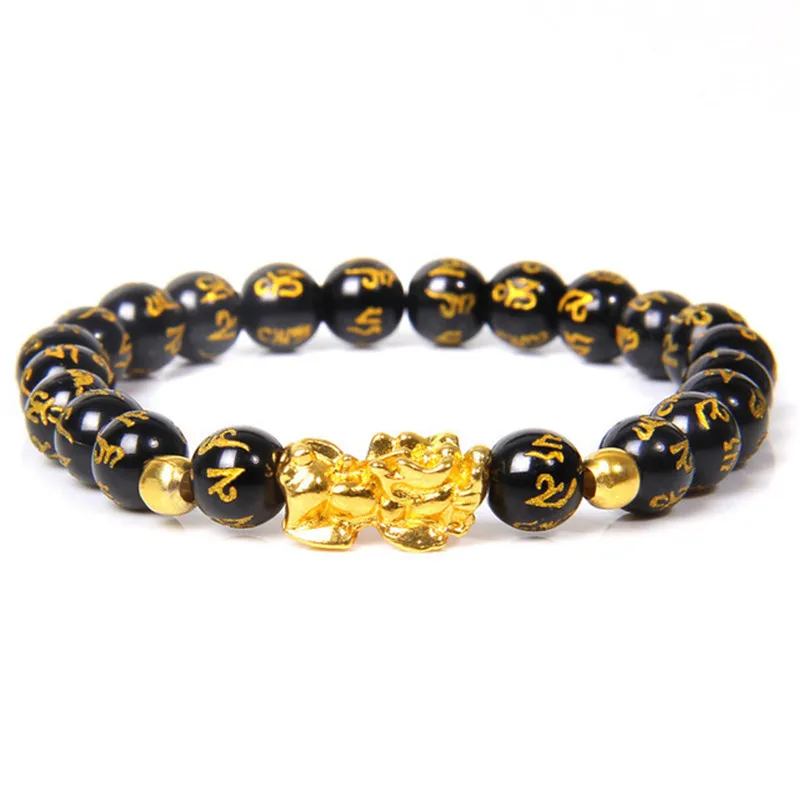 

Spiritural Wealth Lucky Pixiu Charm Beads Bracelet Colorful Natural Stone Black Obsidian Pixiu Bracelet for Women Men