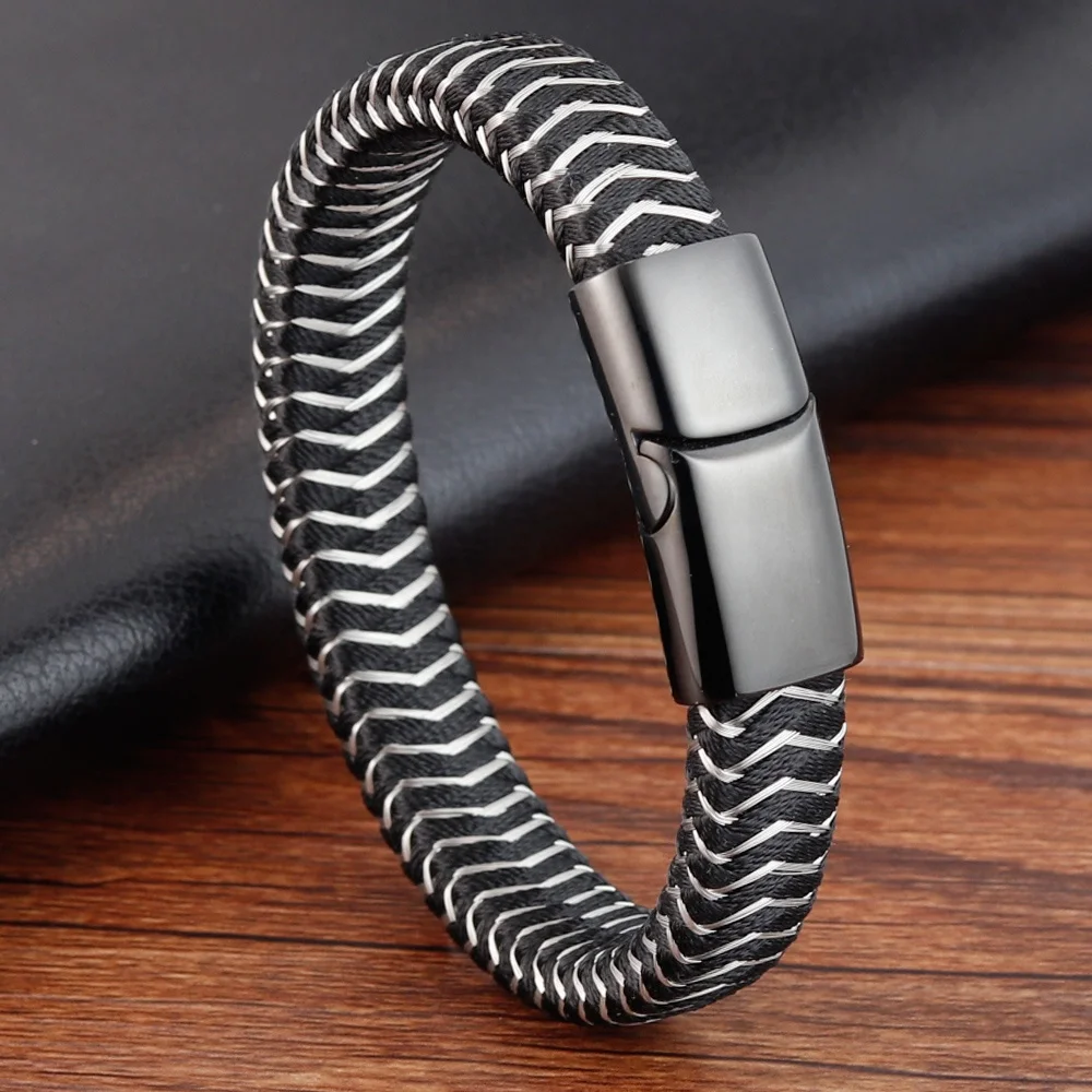 

Unique Canvas Mixing Stainless Steel Rope Jewellery Bracelet Bangle, Black blue