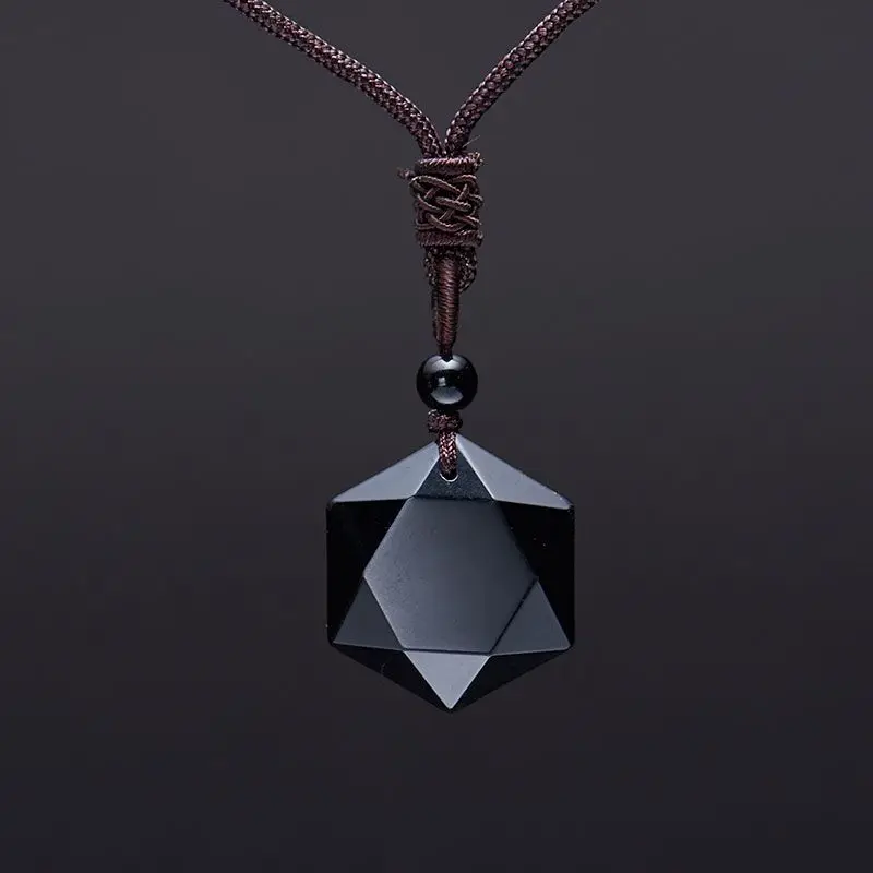 

Obsidian natural jade stone pendant jewelry six pointed star sweater necklace men women zodiac astrology necklace