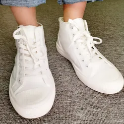 White High Top Shoes Nylon Cloth Surface Rubber Bo