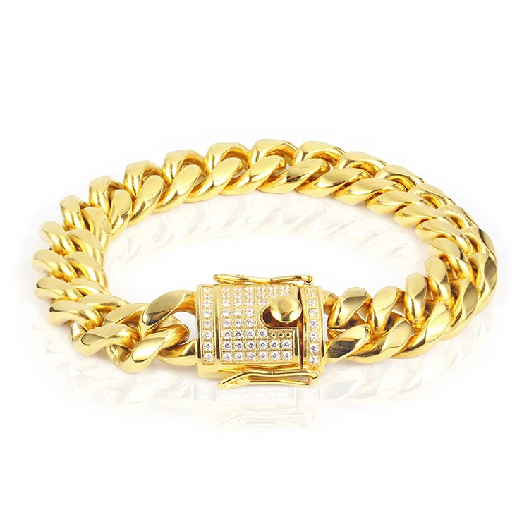 

Hip Hop Jewelry Fashion Miami Cuban Chain stainless steel Bracelet Iced Out Diamond Bracelet