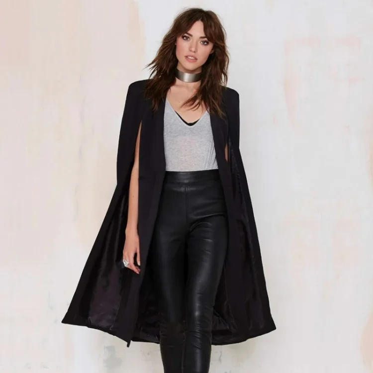 

In stock fashion loose cape shawl trench coat for ladies