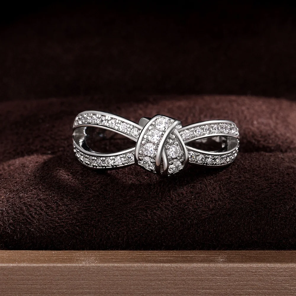 

Fashion Romantic Bow-shaped Lady Engagement Rings Inlaid Round Zircon Exquisite Women Finger Rings Jewelry, Customized color