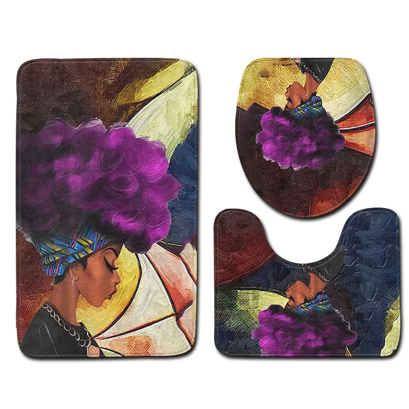 

2019 3Pcs/set Africa Bubble Girl Bathroom Mat Set Anti-Slip Bath Mat Carpet Toilet Rug Washable Art Bath Decor Sticker, As picture