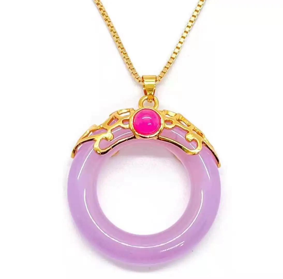 

2021 New Arrival Dyed Lavender Jade Round Circle Pendant Necklace Hot Sale, Pink , green