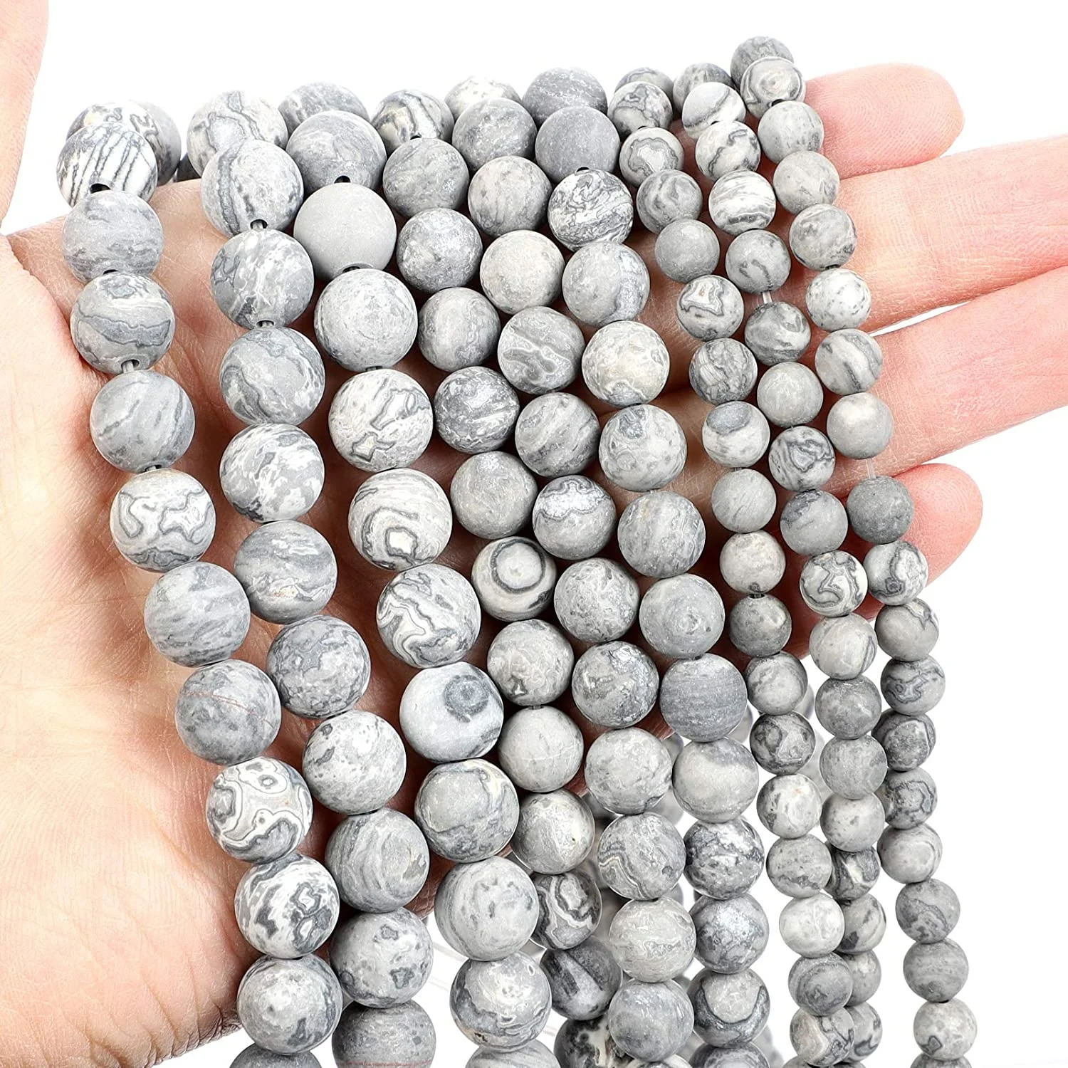 

Matte Grey Map Gemstone Beads,Chakra Crystal Quartz Jasper Beads,Assorted Colored Gemstone Beads Spacer Beads