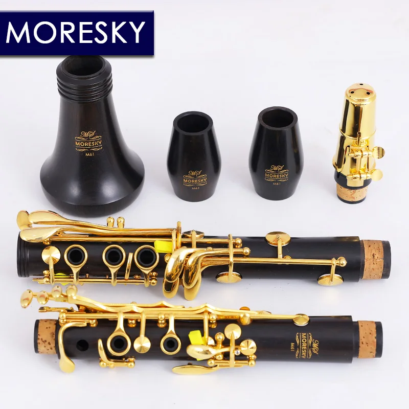 

MORESKY bB Clarinet Ebony Wood Clarinet 17 Keys Grenadilla Gold plated keys Sib Klarnet M61