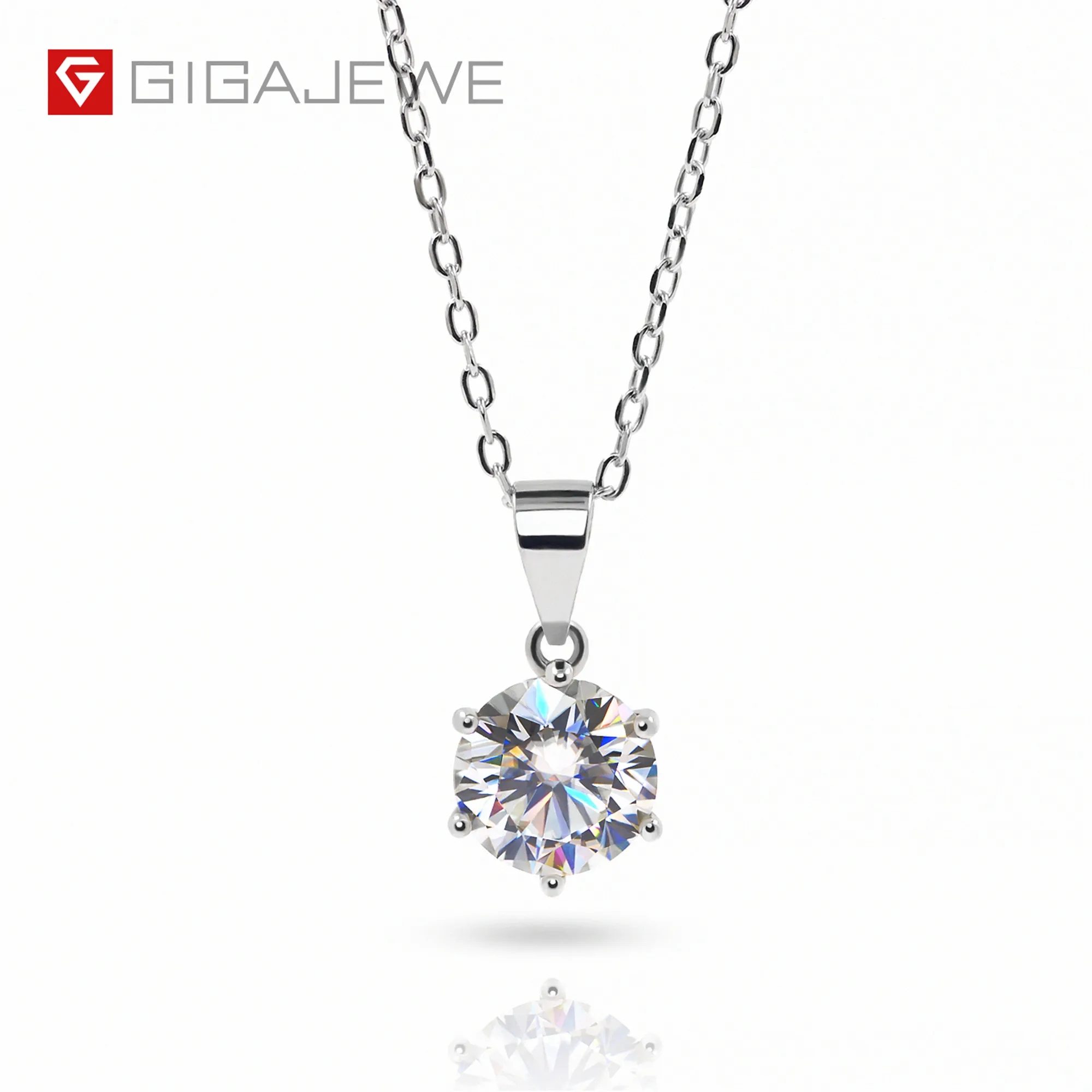 

GIGAJEWE Custom Dainty Mama Necklace 2.0ct 8mm EF VVS Round Diamond 925 Silver Plated 18K White Gold Moissanite Necklace, White,gold,yellow,blue,green