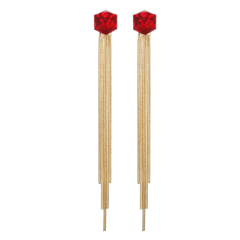 

Cube gemstone long temperament tassel earrings wedding banquet accessories