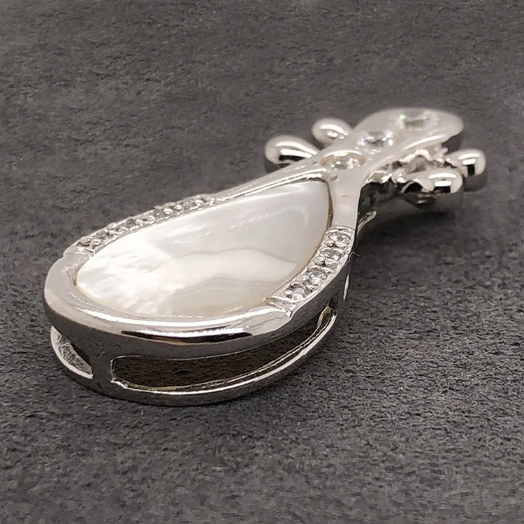 White Pearl Oyster Pipa Shape Chinese Musical Instruments Locket Pendant