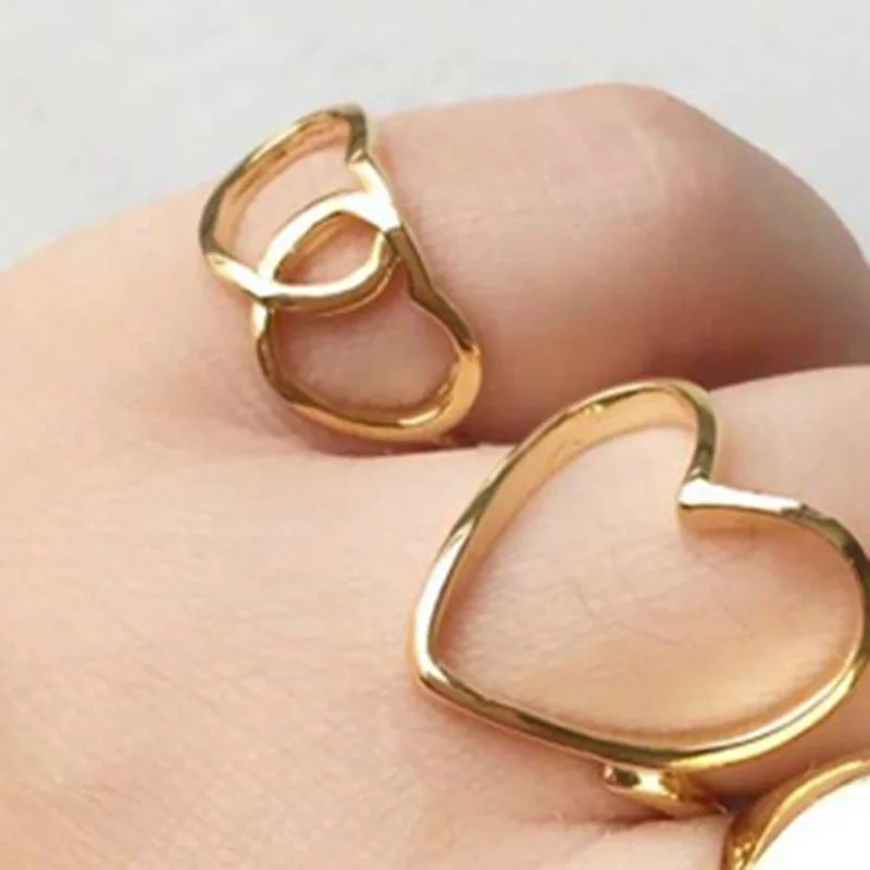 

High End 18K PVD Gold Plated Double Heart Rings Stainless Steel Jewelry Women Gift
