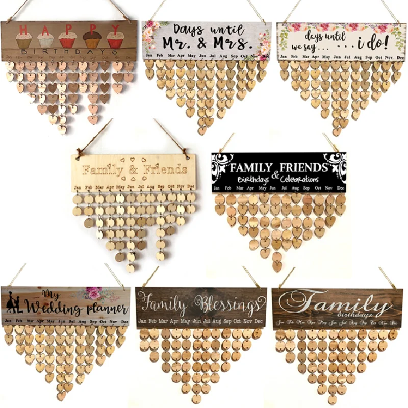 

Wholesale Wood Carved Craft Wall Hanging Birthday Reminder Board Friends Family Wooden DIY Calendar Gift, Multi