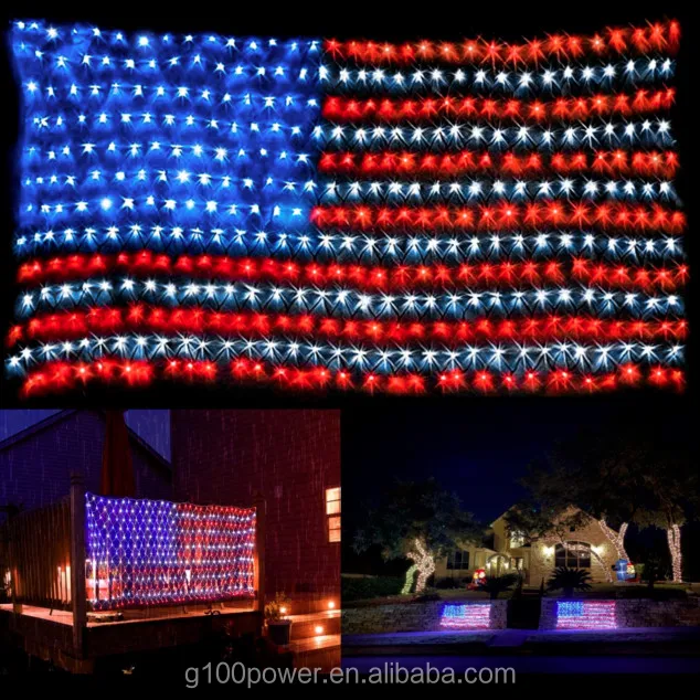 American Flag Lights with 420 Super Bright LEDs Waterproof LED Flag Net Light of The United States for Yard Garden Holiday