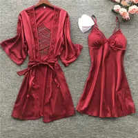 

Women Nightwear Robe Sets V-Neck Satin Robe Set Bathrobe Set Summer Robe Pijama Nightgown