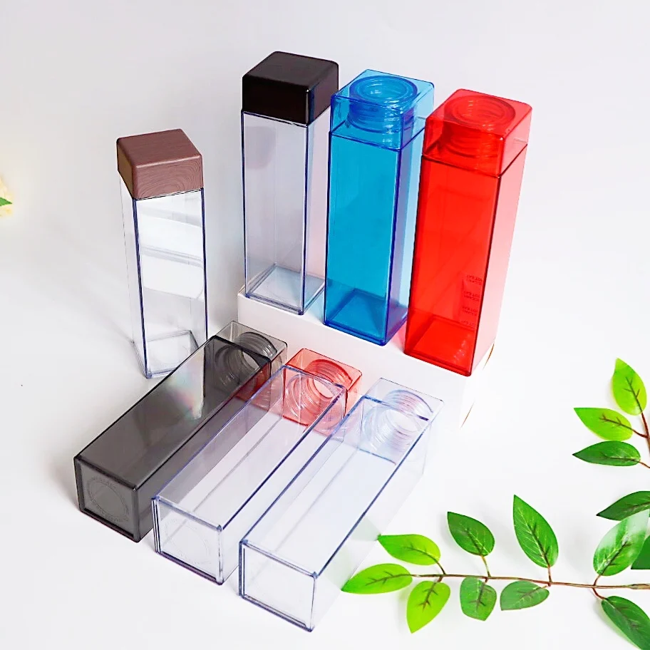 

Fruit injector sports drink 480ml transparent plastic square water bottle, Customized color acceptable
