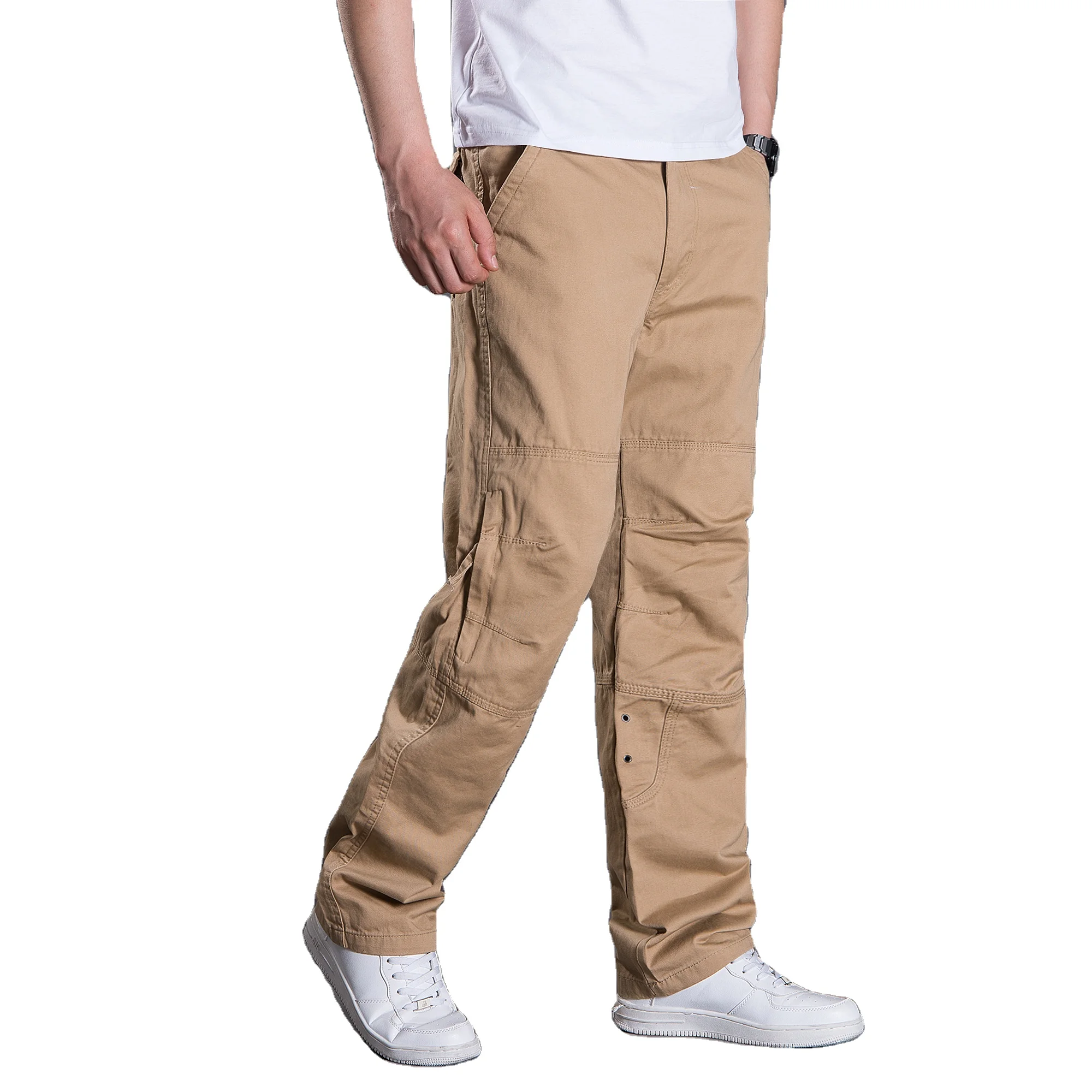 

cargo pants men casual side pockets lightweight washed cotton straight trousers plus size streetwear loose drawstring