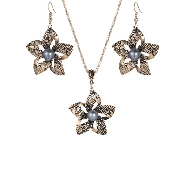 

New Selling Hawaiian Wholesale Jewelry Sets Pearl Fashion Necklace Customization Earring Women, Golden