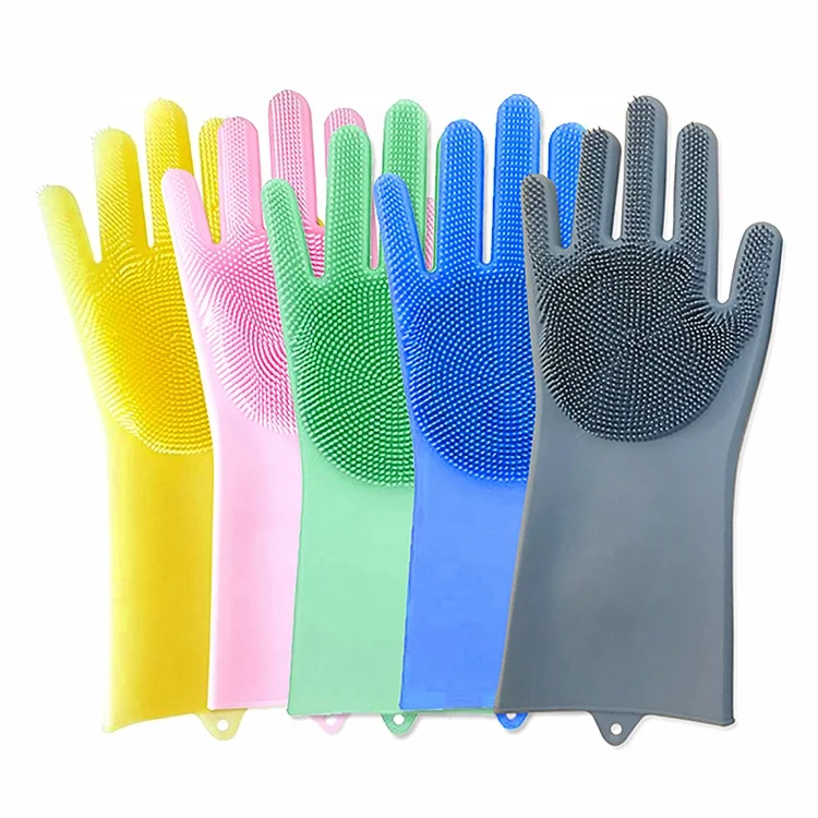 

BPA Free Heat Resistant Non-stick Dishwashing Scrubber Silicone Magic Glove, Dishwashing Gloves, Stain Remover Gloves, Blue,green,pink,purple