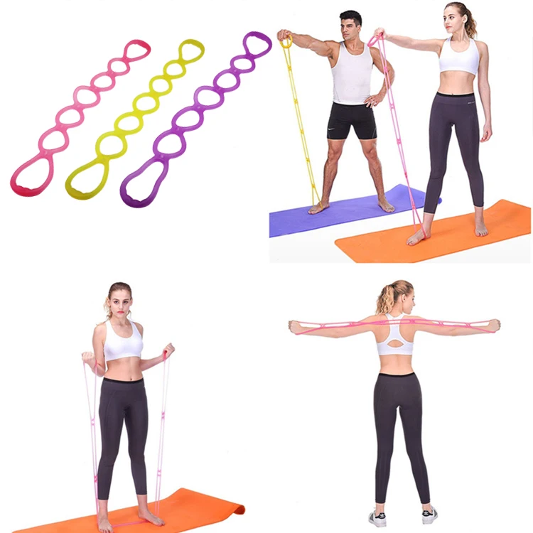 

OEM 7 Holes Elastic Silicone Fitness Pilates Exercise Yoga Resistance Band Rope, Red, pink, purple, yellow,geen, blue