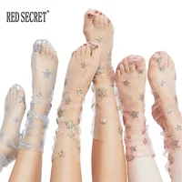 

New stars thin mesh middle tube socks transparent pile of stocks female trendy sexy pure color socks