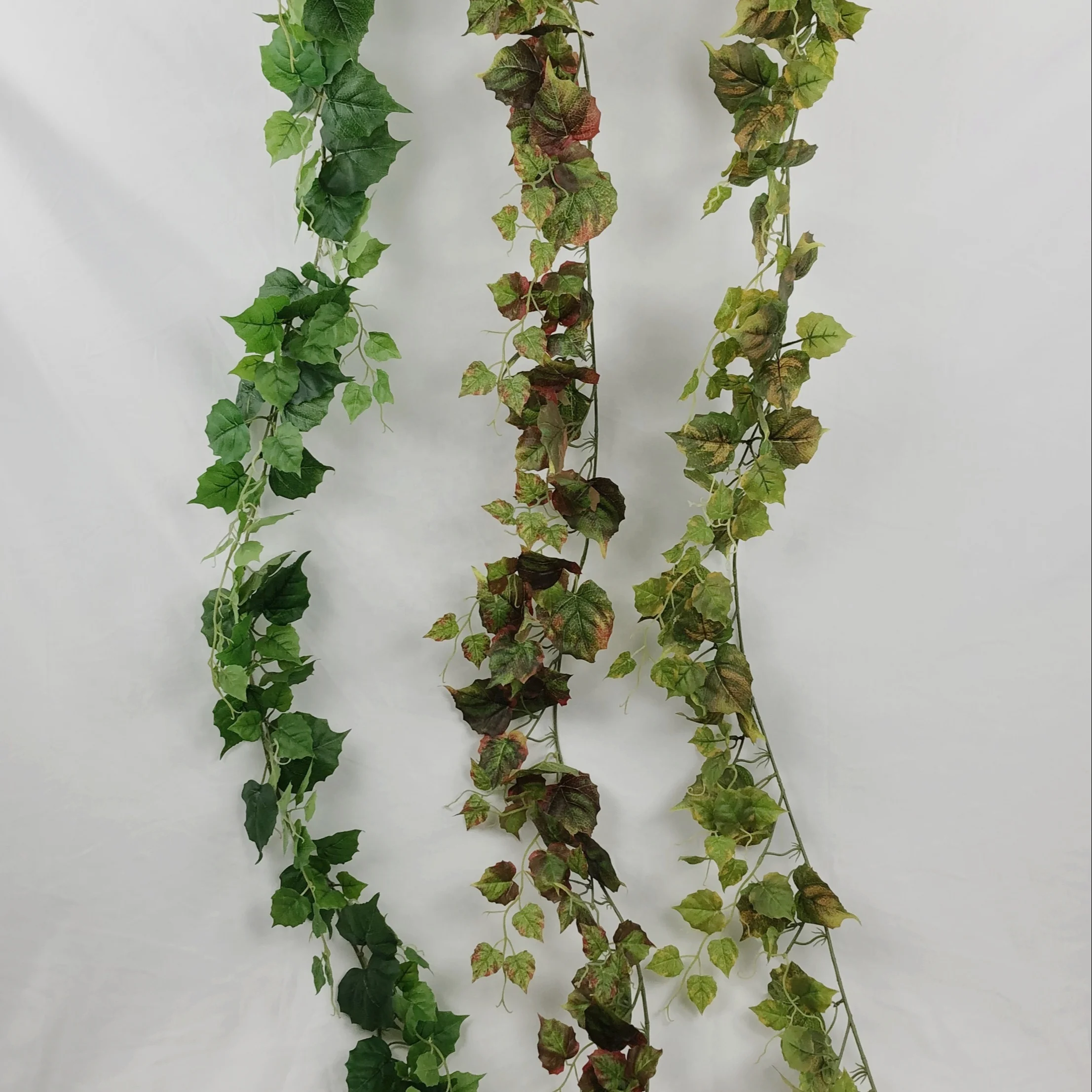 

230cm long high quality greenery wall hanging artificial plastic creepers leaf garland hanging plant, Green color and red edge