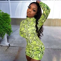 

wholesale womens fall clothing long sleeve snake skin print neon dress