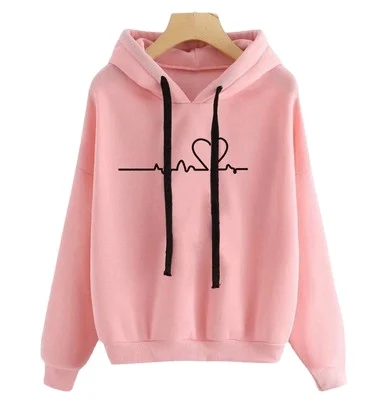 

New women sweatshirt women's heartbeat printed hooded sweaters autumn winter long sleeve clothes plus size women's hoodies, As shown