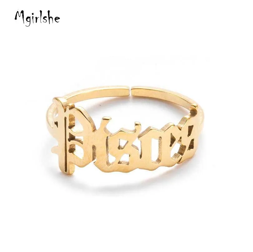 

Mgirlshe Creative Stainless Steel Gold Plated Vintage Letter Rings Jewelry Initial Rings 12 Signs Stainless Steel Women Ring