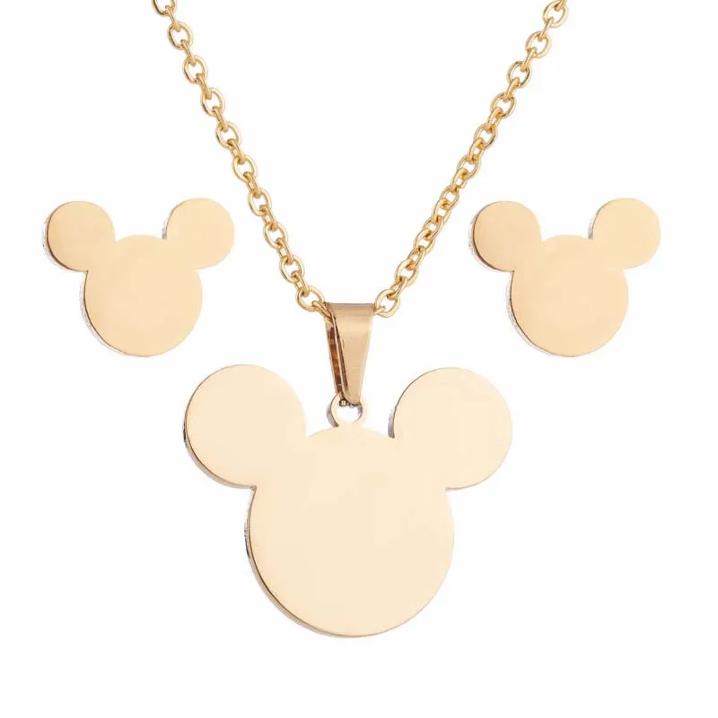 

925 Sterling Silver Mickey Minnie Mouse Pendant Necklace, Gold / silver