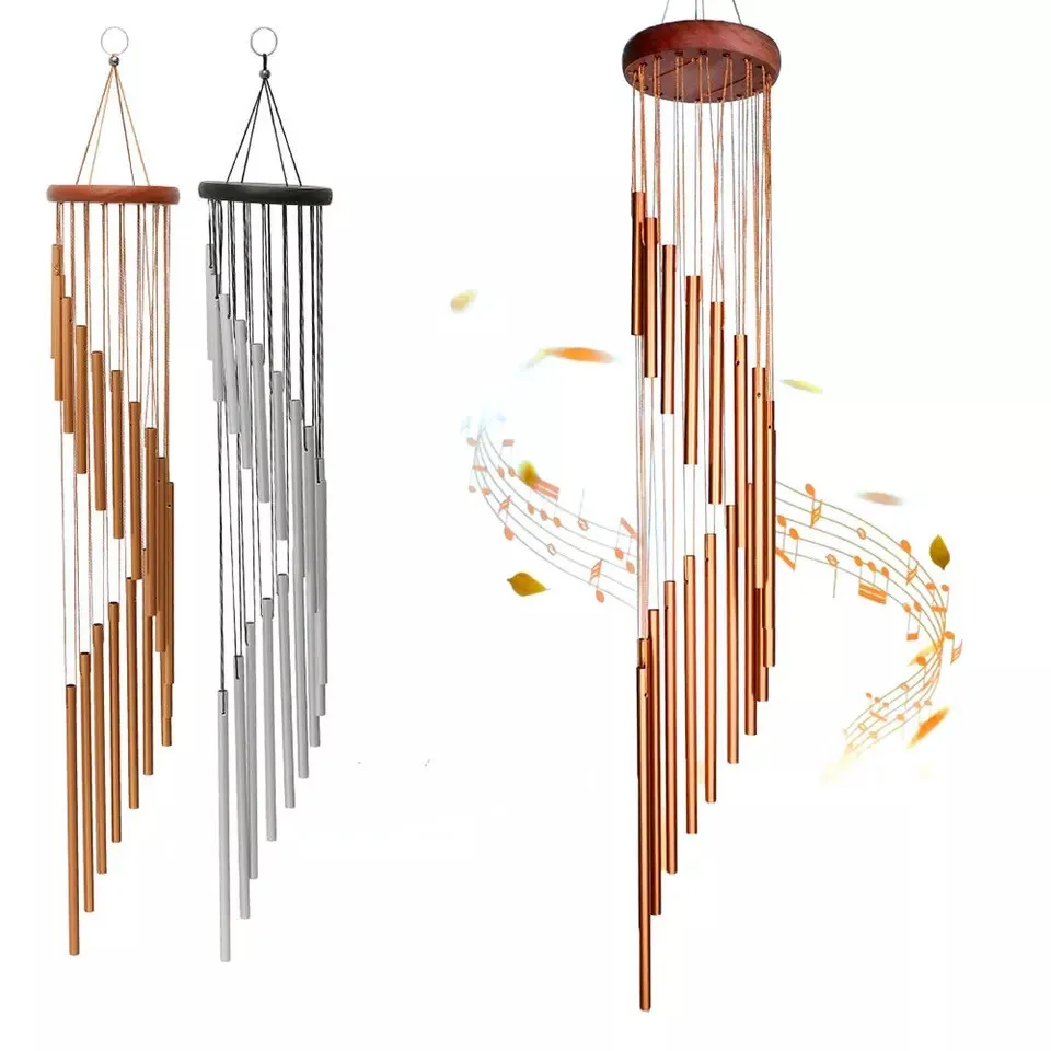 

Nordic style home metal aluminum tube bells decorations classic pine 18-tube wind chimes for holiday gifts, Silver/gold