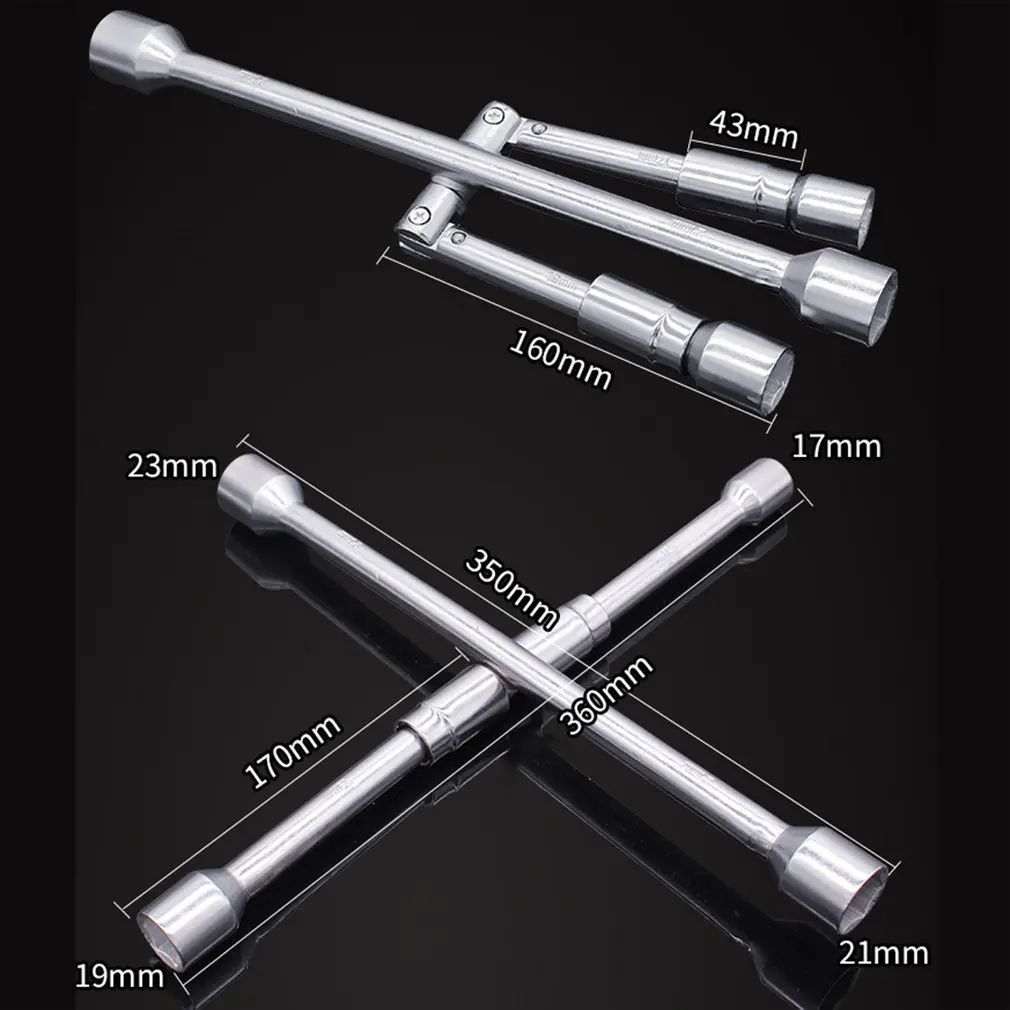 KvSrr Universal Tire Iron Nut Lug Wrench 4 Way Detachable and Portable Pockets Size 17mm 19mm 21mm 23mm 