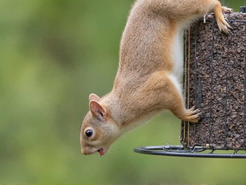 Squirrel feeding from properly designed DIY feeder