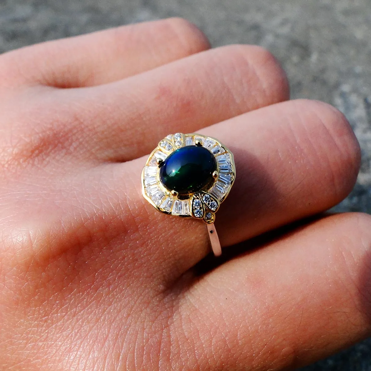 

High Quality 925 Sterling Silver Engagement Jewelry 6x8mm Ring Fire Oval Shaped Natural Black Opal Rings