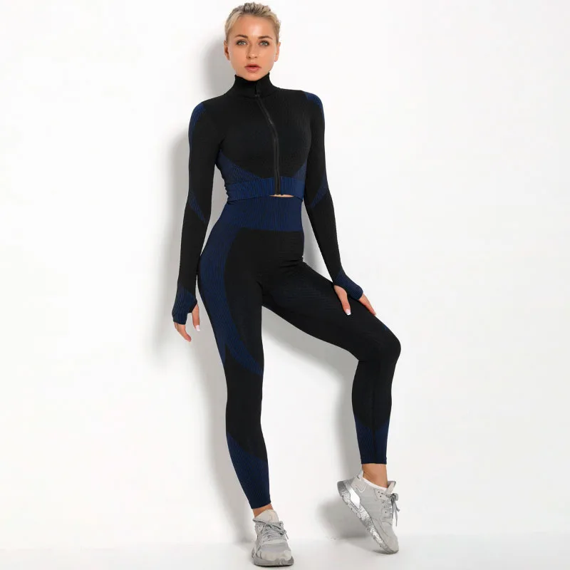 

Workout Sportswear Gym Clothing Breathable Sports Suits Long Sleeve Crop Top High Waist Leggings 2/3PCS Seamless Women Yoga Set, 10 colors, as picture shown