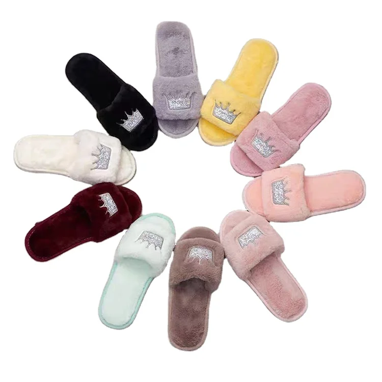 

2021 Custom logo size summer spring women sandals slippers home house furry slides, Dark grey, grey green,coffee, tibtan youth