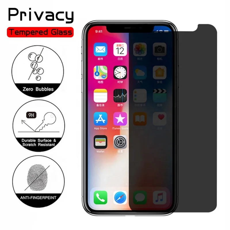 

Shenzhen anti spy Privacy 9h anti-shock tempered glass screen protector for iPhone X Xs Xr Max, Black