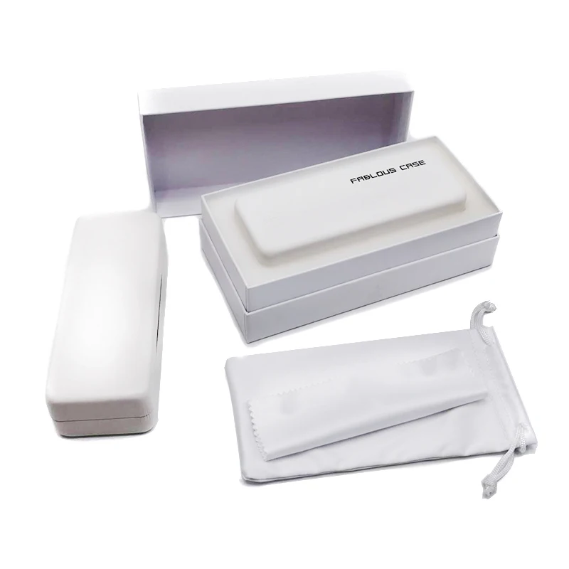 

White Sunglasses Packaging Set Contain Rectangle Sunglasses Case Microfiber Cloth And Pouch Paper Box Custom Logo, Any color available